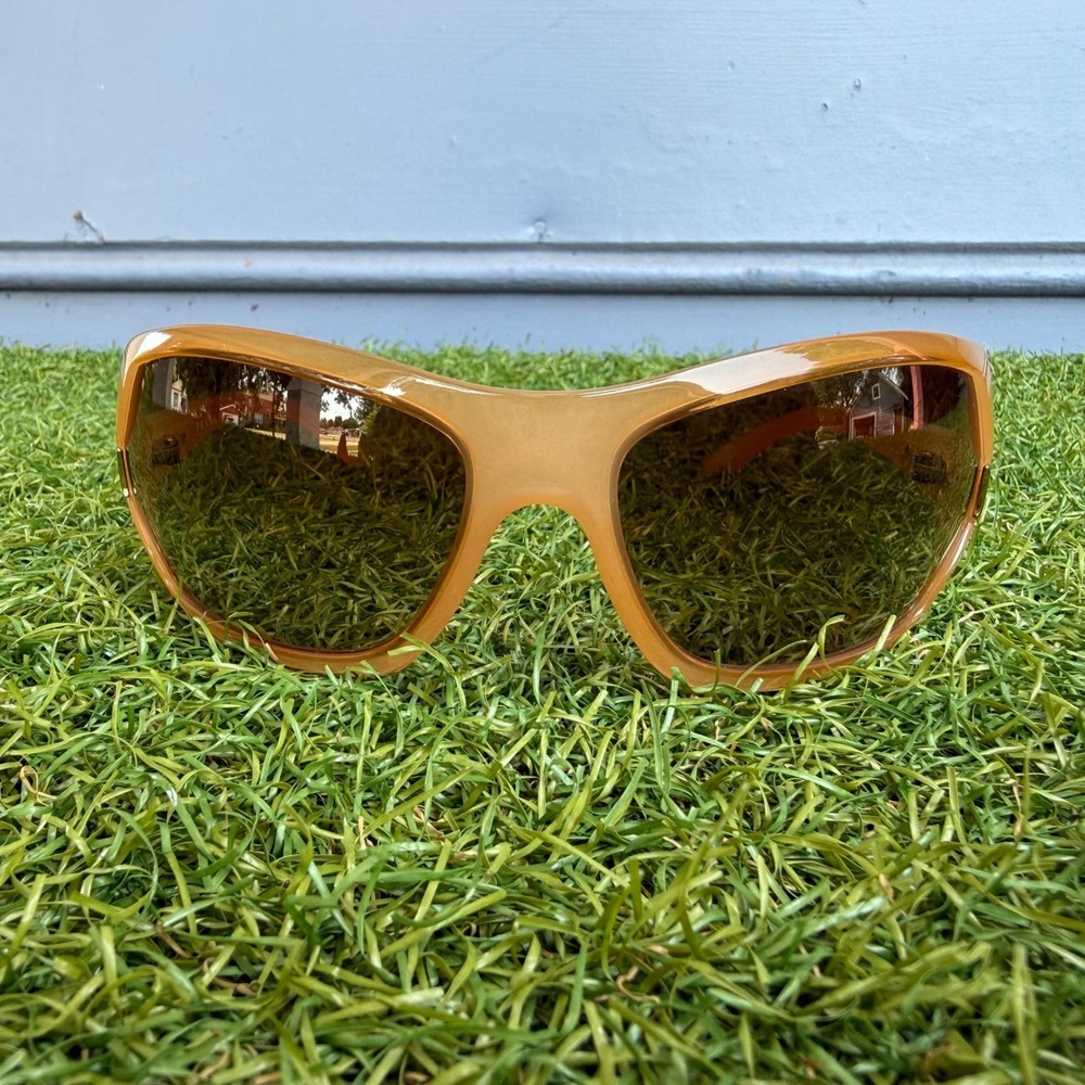 Vtg Prada SPR 11G Oversized Shield Sunglasses Amber Transparent 70016 777-6S1